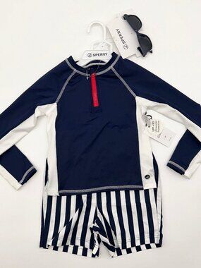 Sperry Boys 4T Striped Long Sleeve Swim Set UPF 50+ NWT